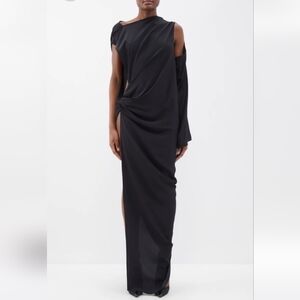 RICK OWENS Edfu Asymmetric Gathered Black Maxi Dress Gown IT 48 US 12 Org $1,910